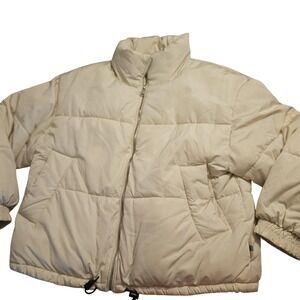 Pull&Bear Puffer Jacket Mens Large‎ Off White Quilted Insulated Full Zip Collar